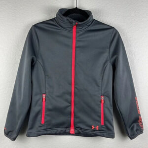 Under Armour Track Jacket Gir'ls Size YL ColdGear Infrared Lined Athletic Gray